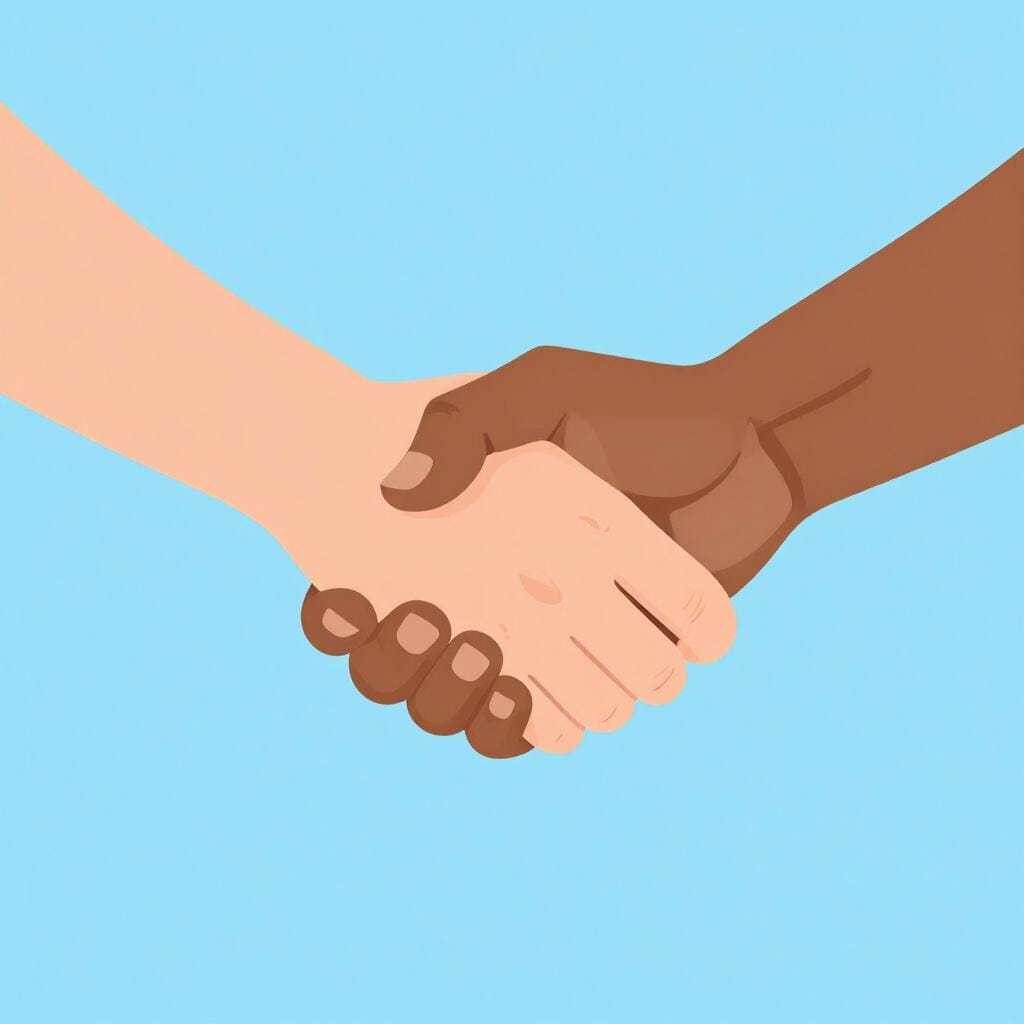 合意に達したことを示すために力強く握手する二人。