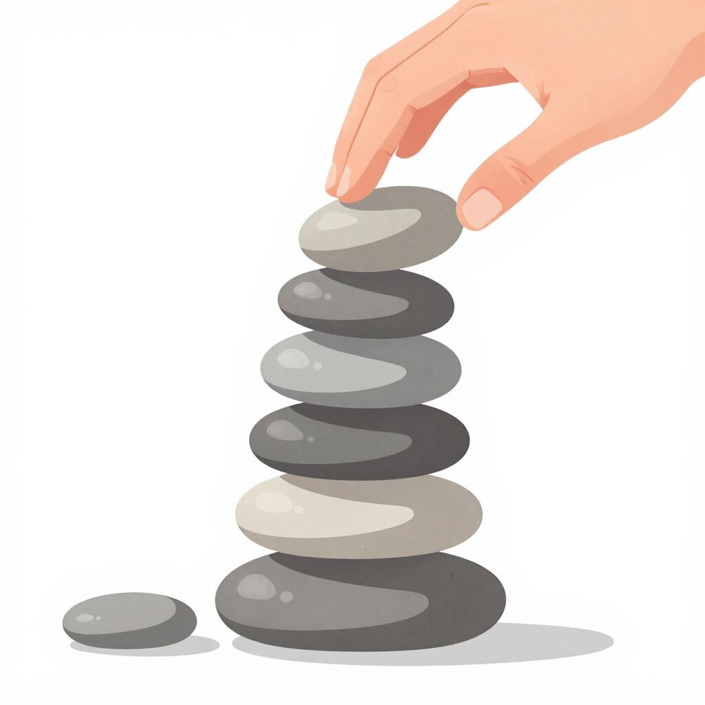 A steady hand placing a final stone on top of a perfectly balanced rock tower.