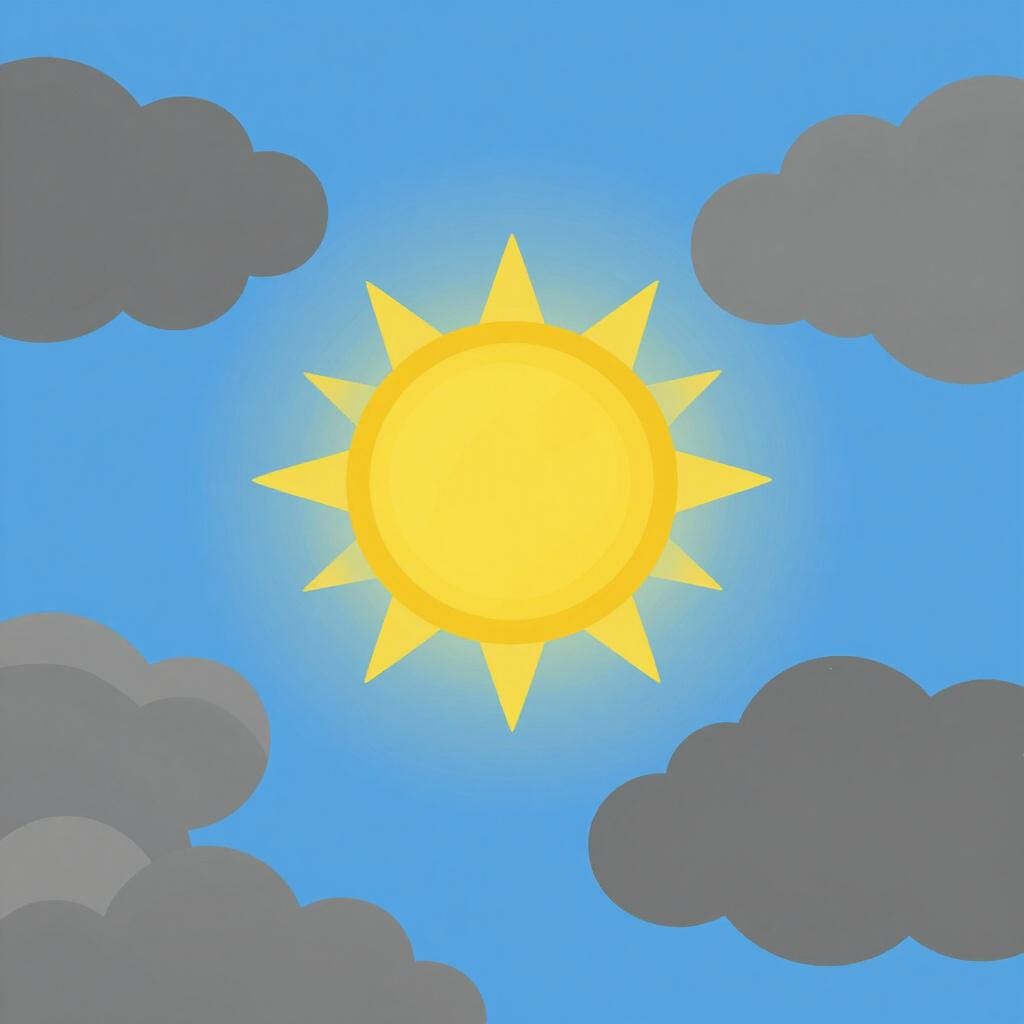 Eine helle Sonne scheint durch dunkle Wolken und lässt die Wolken auseinanderdriften und verschwinden.