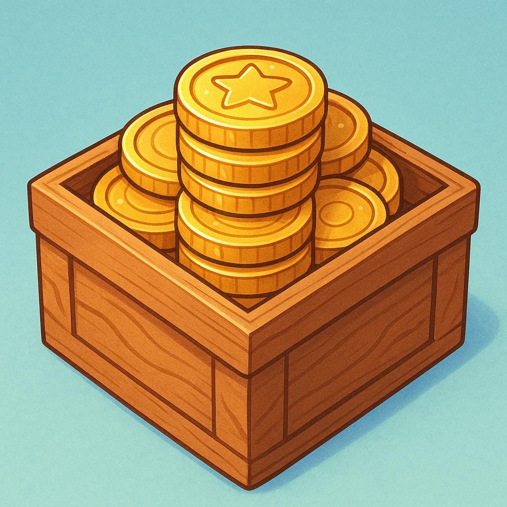 A stack of shiny gold coins neatly and perfectly fills a small, square wooden box up to the brim, demonstrating that the amount is sufficient.