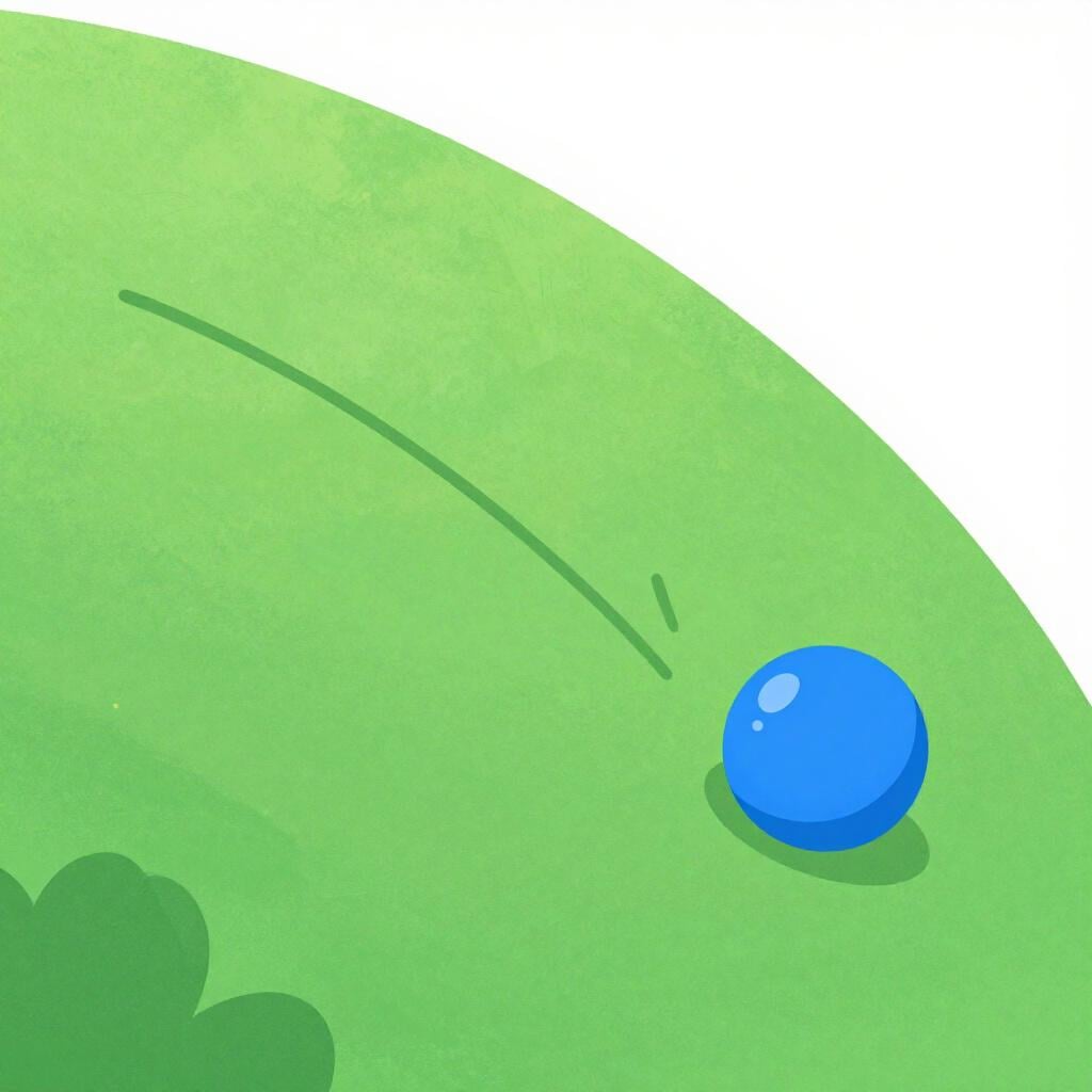 A simple line graph showing a downward trend, represented by a colorful ball rolling down a gentle slope.