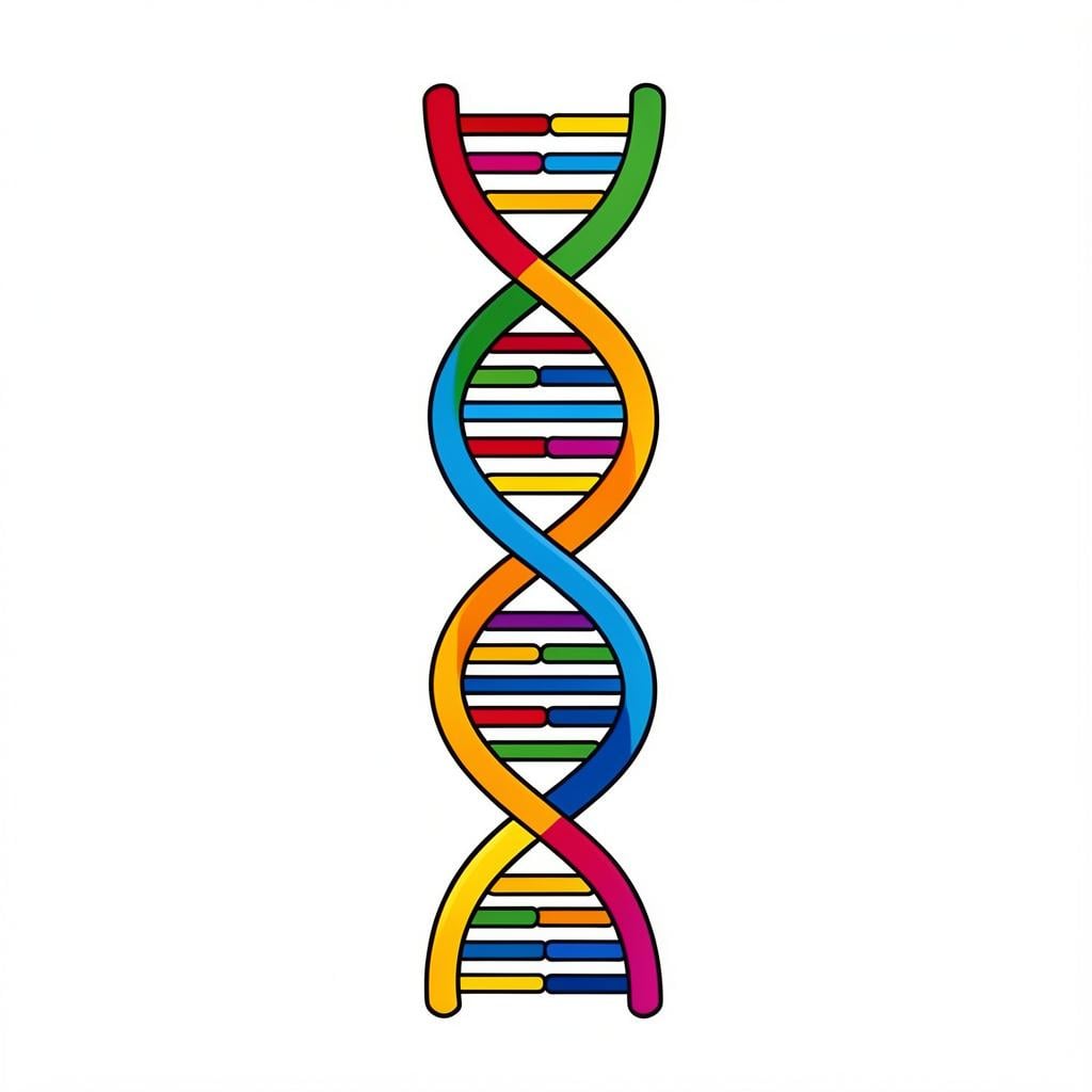 A colorful DNA double helix floating in a bright, clean space.