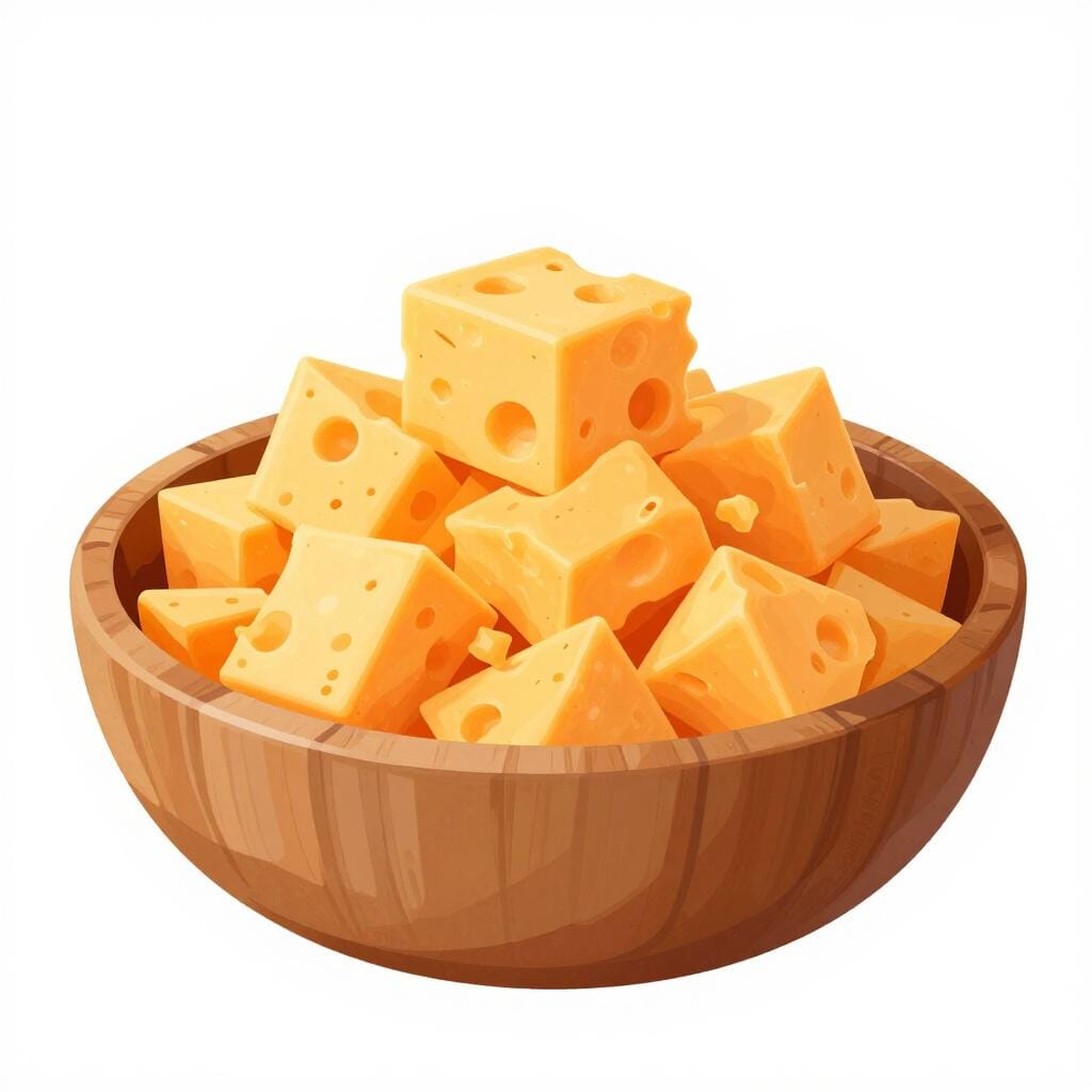 Uma tigela de madeira cheia de pedaços pequenos e finos de queijo ralado.