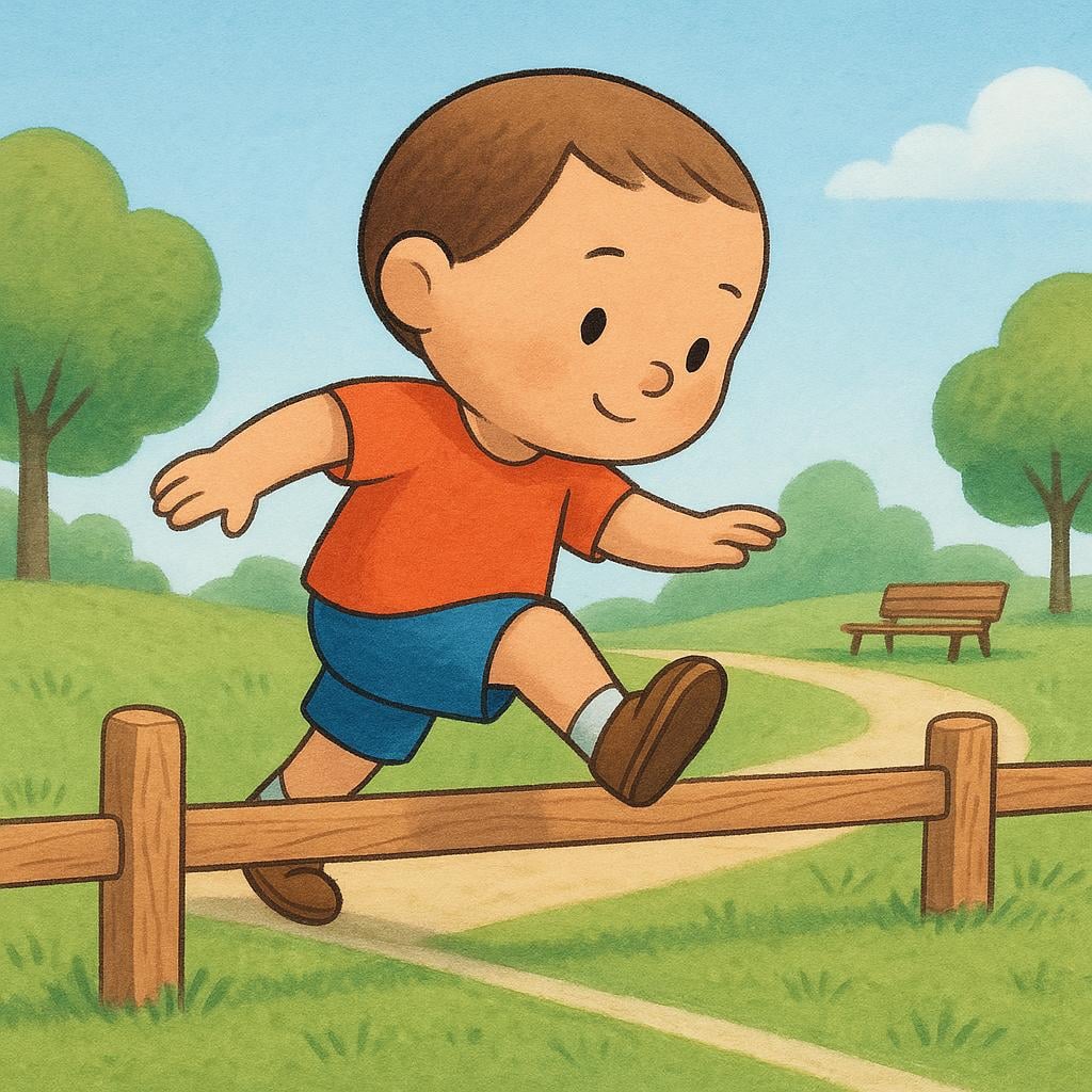 A small character deliberately stepping over a low, visible wooden fence marking a boundary line, symbolizing the violation of a rule.