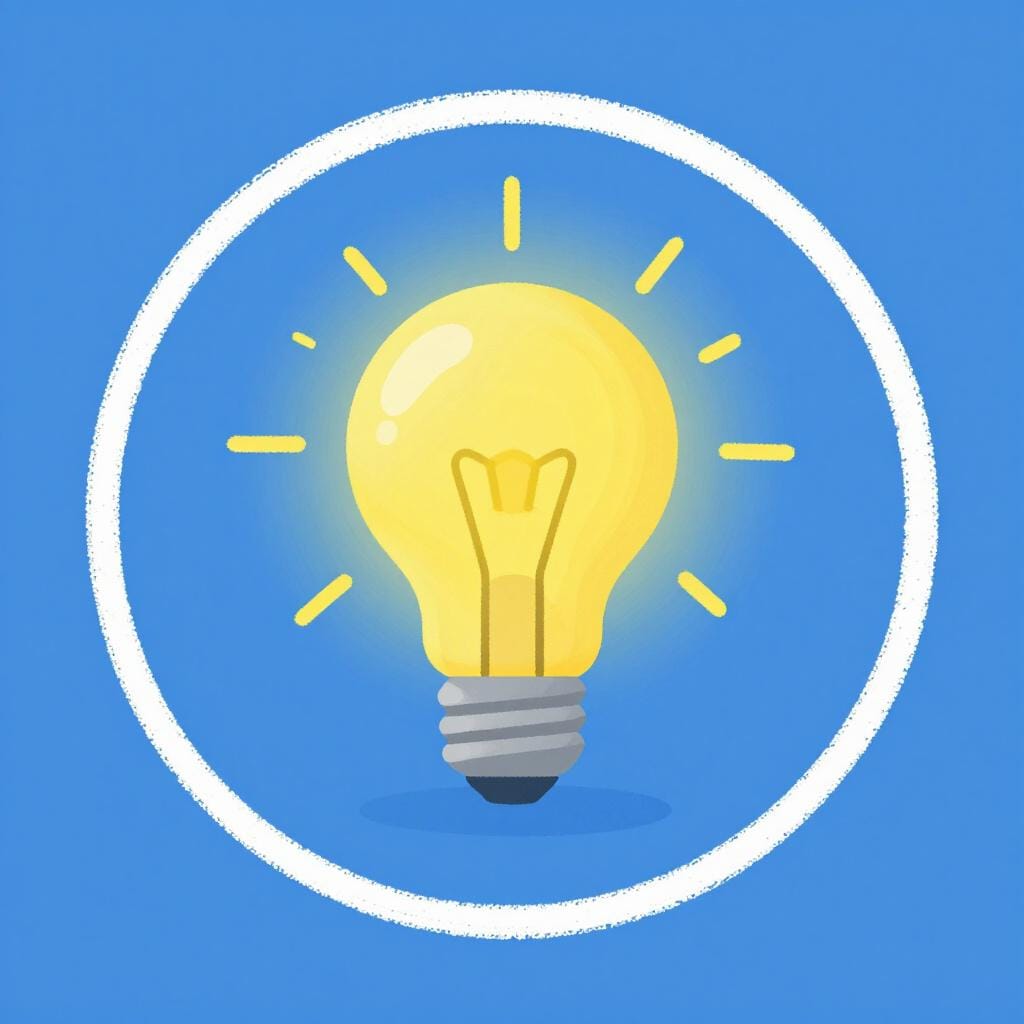 A single bright yellow lightbulb inside a white chalk circle on a blue background, showing the focus of an idea.