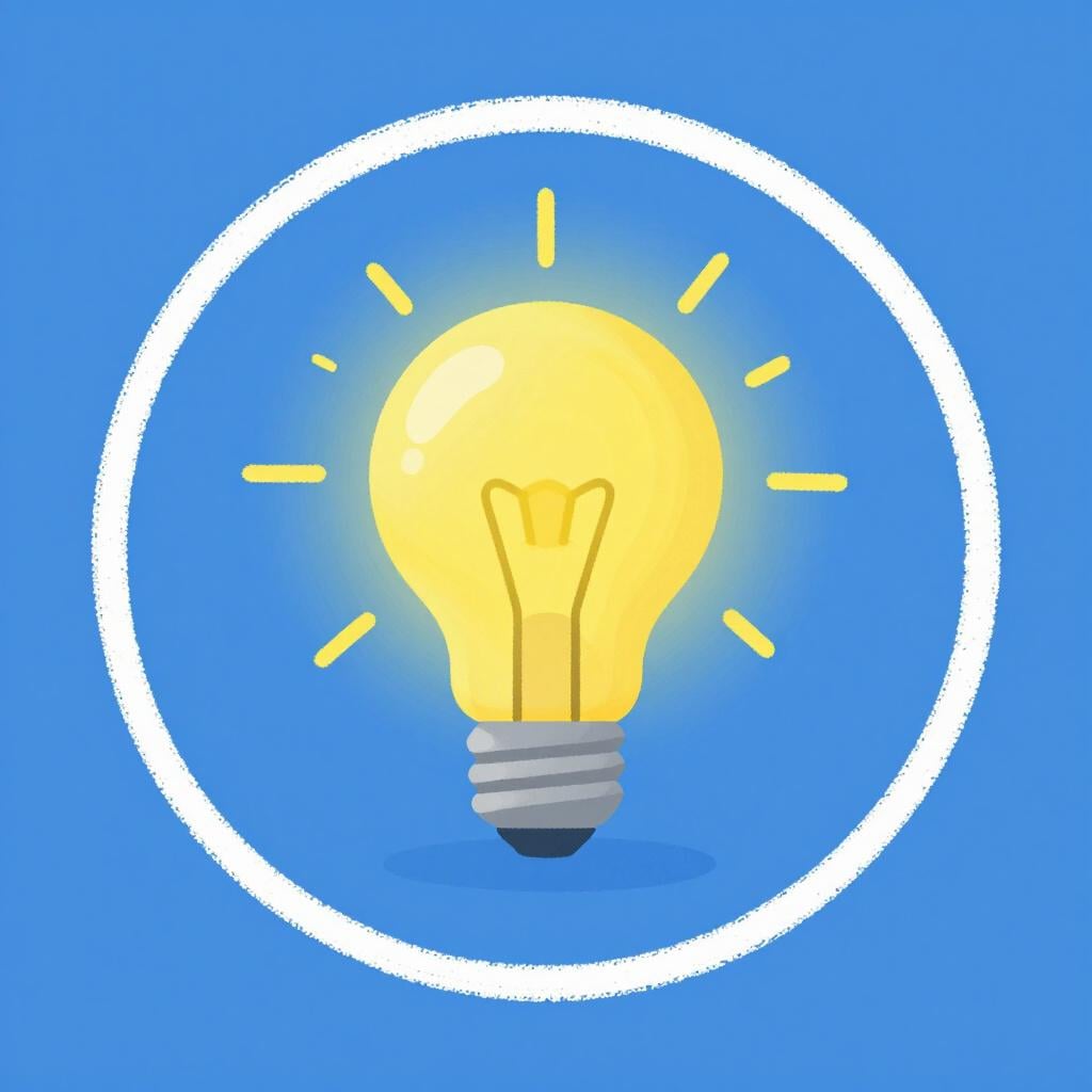 A single bright yellow lightbulb inside a white chalk circle on a blue background, showing the focus of an idea.