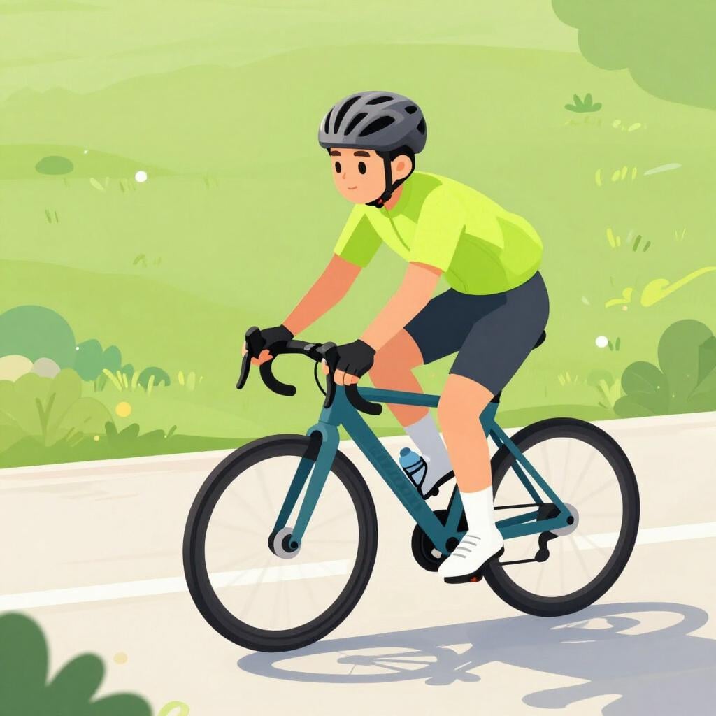 Une personne portant un casque et des vêtements de sport faisant du vélo sur un chemin pavé.