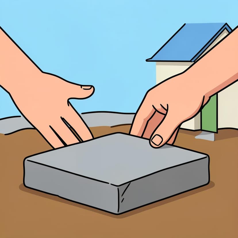 Ein Paar Hände legt vorsichtig einen großen, flachen Stein als Fundament für eine kleine Steinmauer.