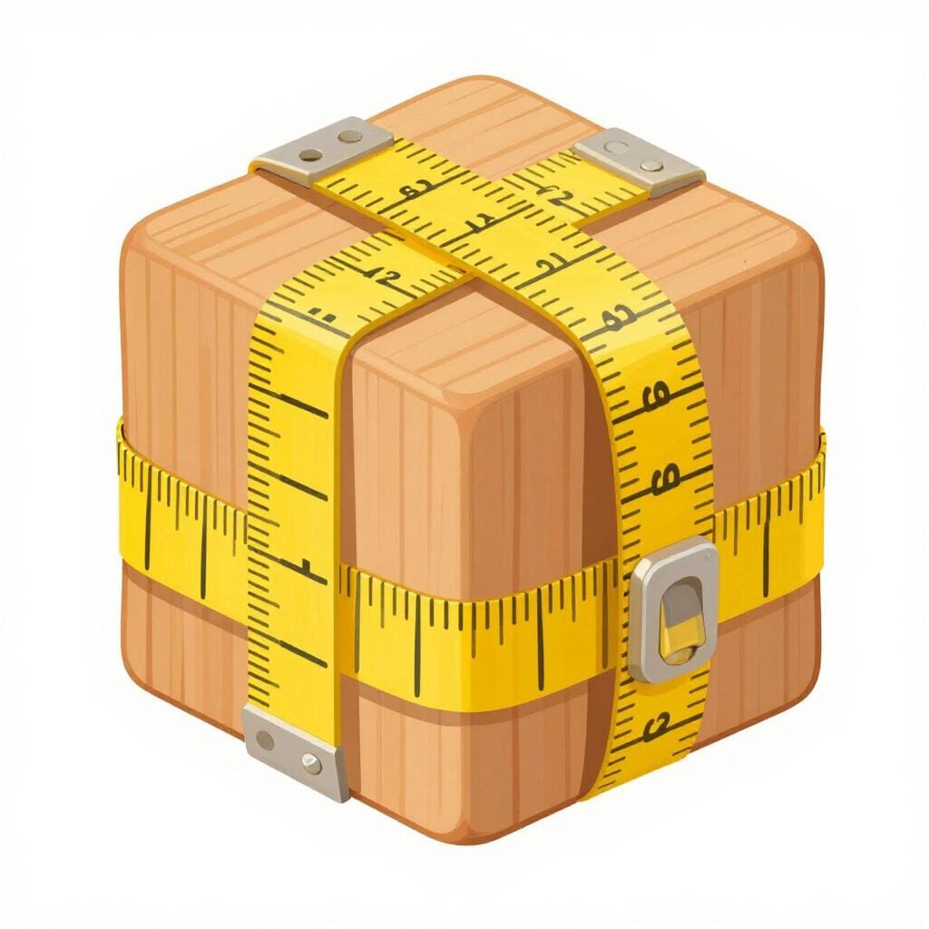 仕立て屋のメジャーが木片にぴったりと巻き付けられている様子。
