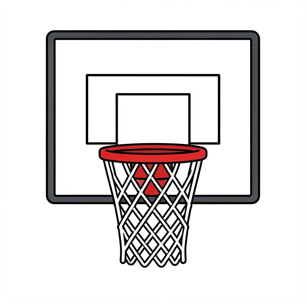 A basketball hoop attached to a clear rectangular backboard.