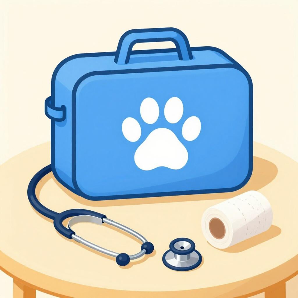 A blue medical bag with a white paw print symbol, representing animal medicine.