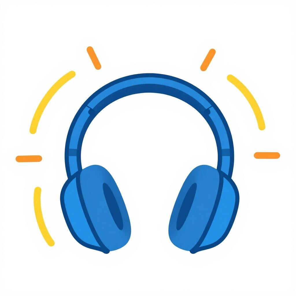 A colorful pair of over-ear headphones with sound waves radiating from them.