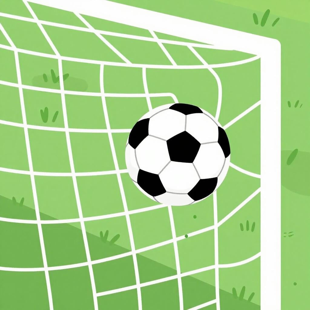 A soccer ball flying into a net to score a goal.