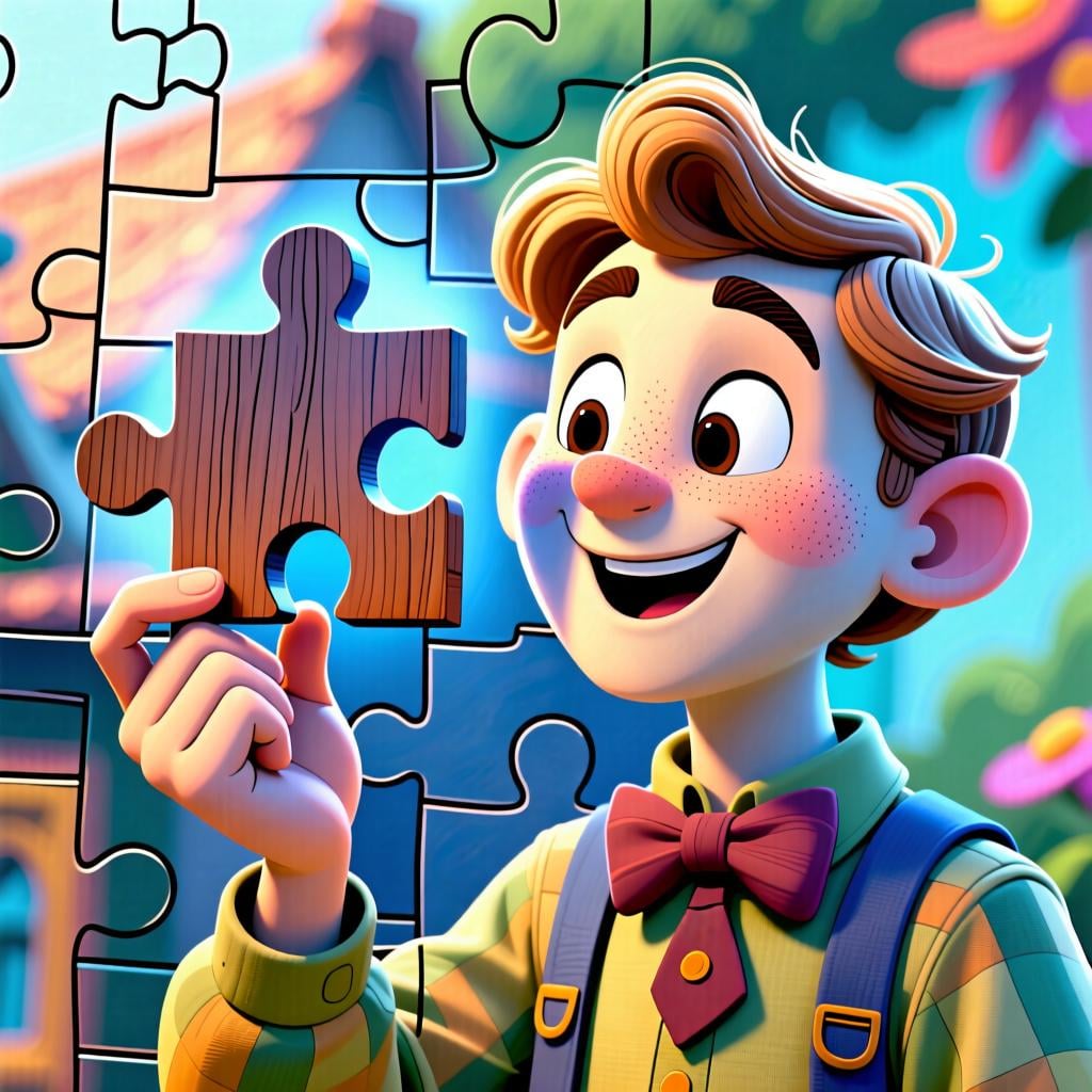 A character carefully examining a single, perfectly fitted wooden puzzle piece, suggesting acceptance of a piece of information as true.