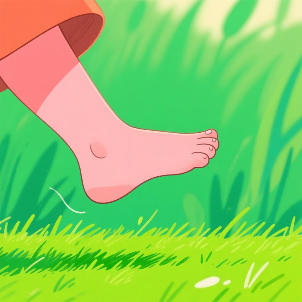 A close-up illustration of a bare human foot taking a single step forward over a grassy surface, symbolizing the act of walking.