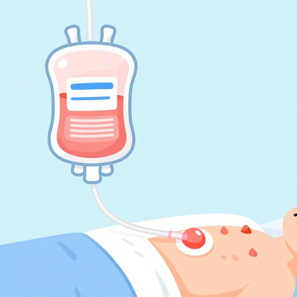 A medical drainage setup showing a sterile bag and tube used to remove fluid from a wound.