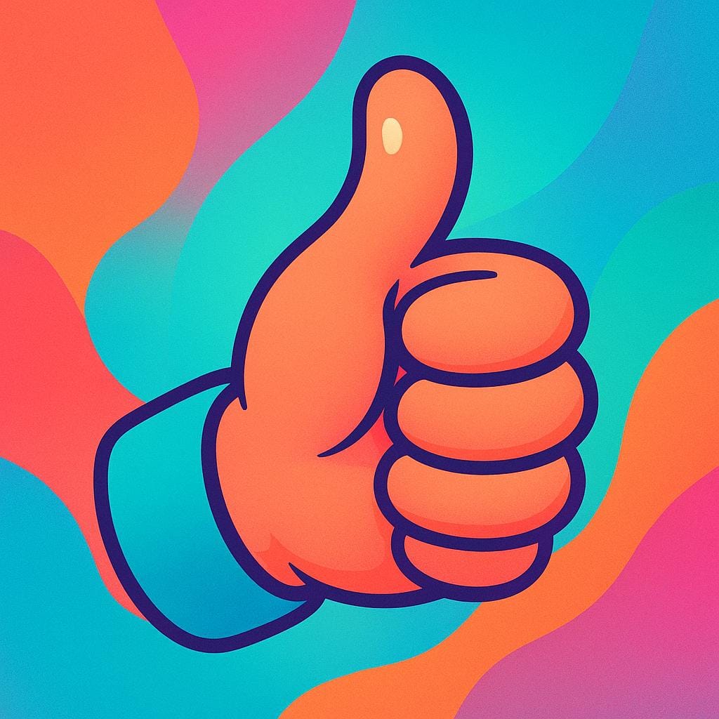A brightly colored cartoon hand giving a clear thumbs-up gesture, symbolizing approval, coolness, or being awesome.