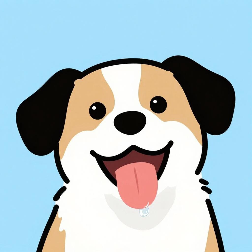 Una semplice illustrazione della bocca di un cane con una goccia di saliva chiara e lucida che pende dalla sua lingua.