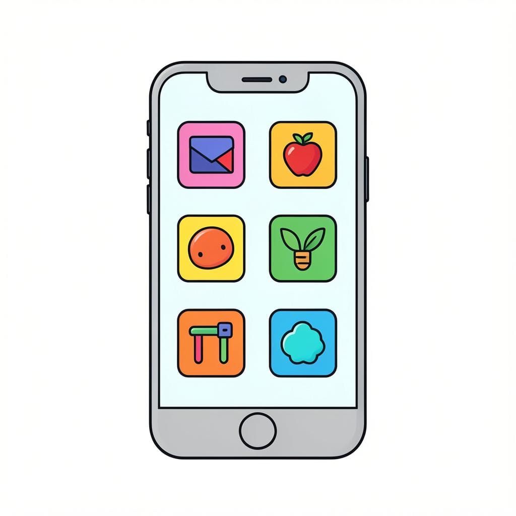 A colorful smartphone screen showing several vibrant, rounded square icons representing different programs.