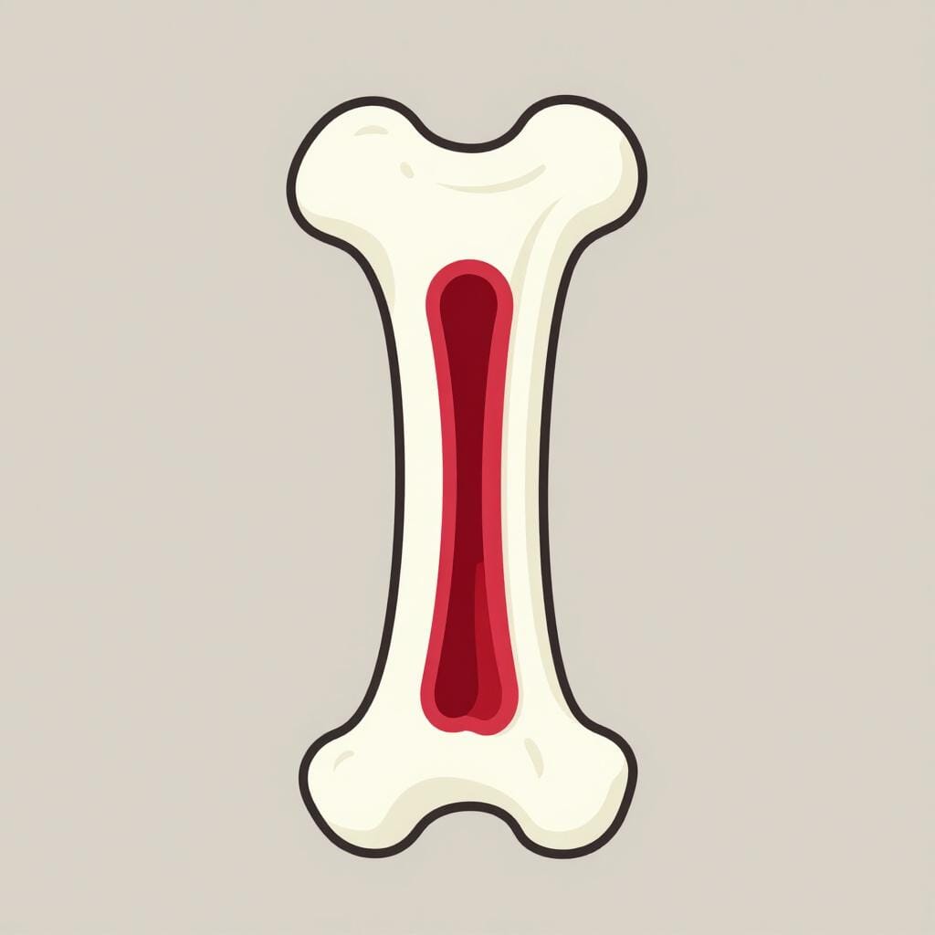 A cross-section of a large bone showing the soft red center.