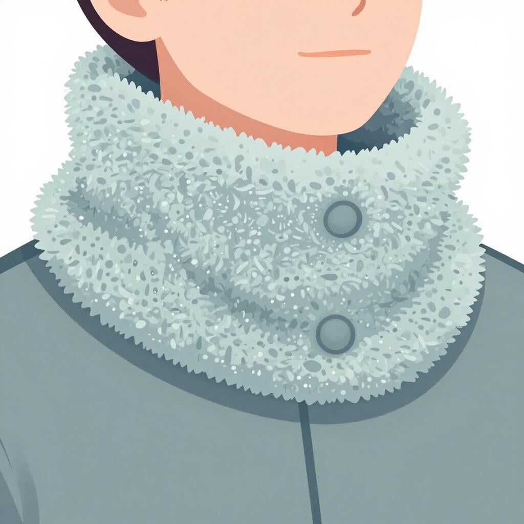 A person wearing a warm fleece neck warmer around their neck.