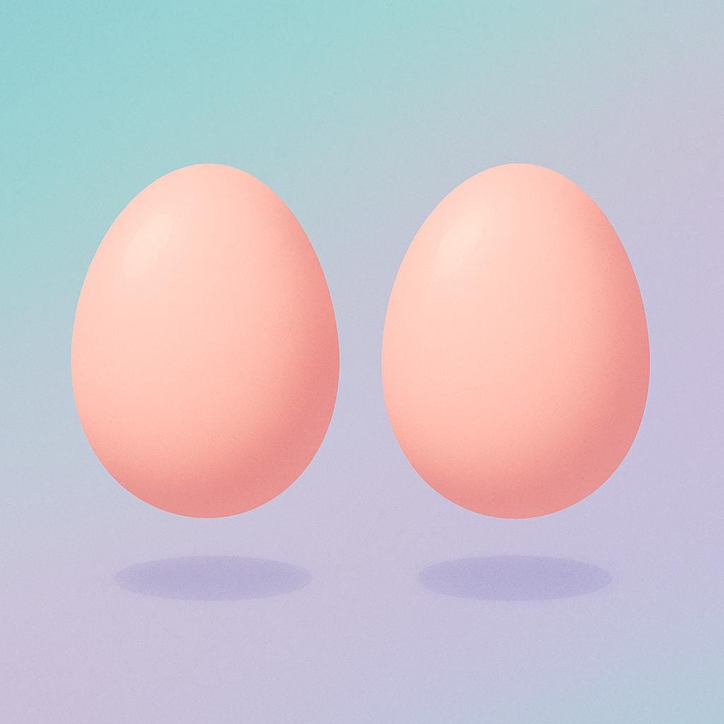 Two perfectly smooth, light pink ovoid anatomical shapes floating side-by-side.