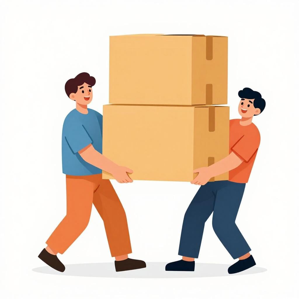 A person helping another person carry a heavy box.