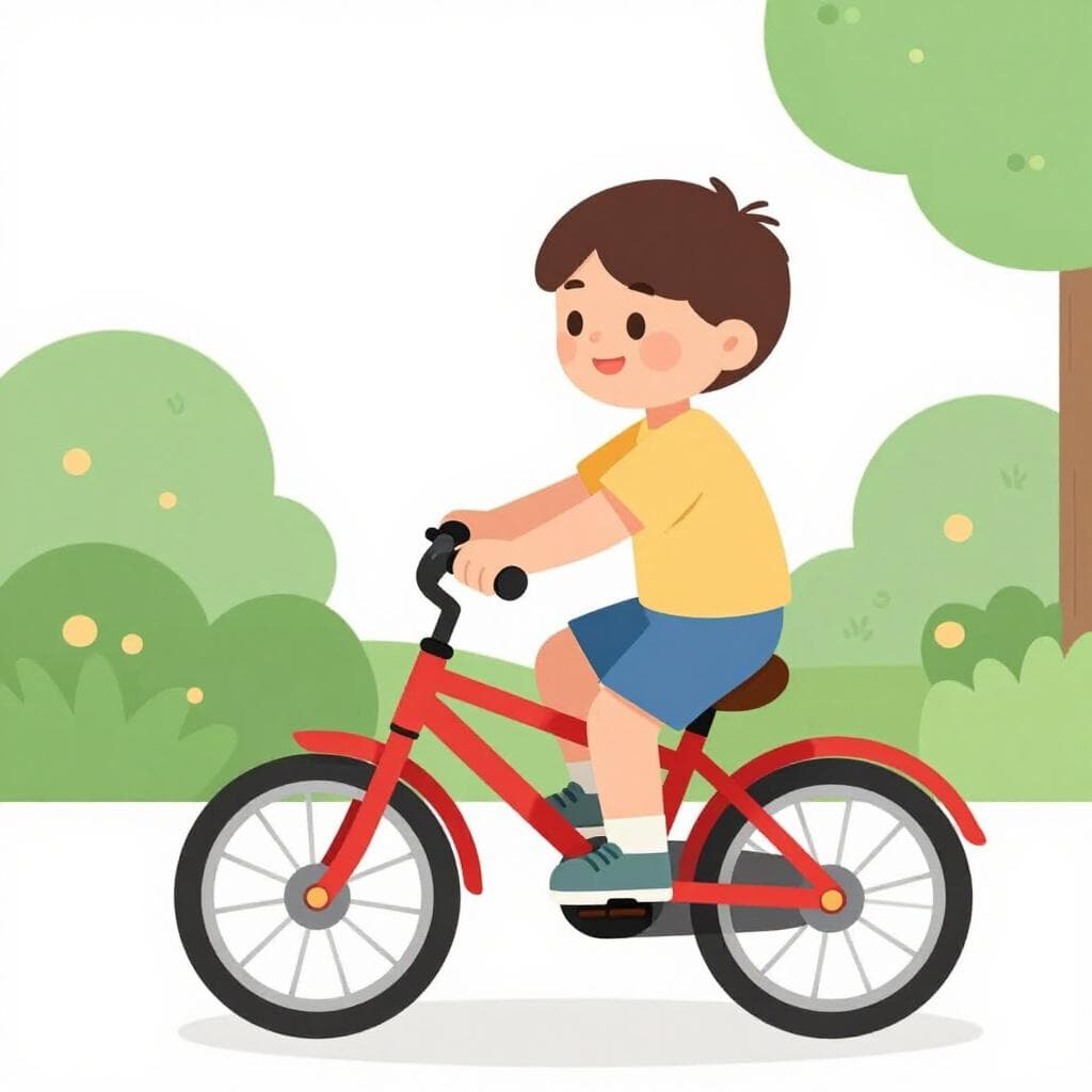 Un enfant recevant joyeusement un nouveau vélo rutilant de la part d'un parent.