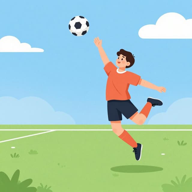 Un joueur de football saute pour intercepter un ballon en l'air avant qu'il n'atteigne un autre joueur.
