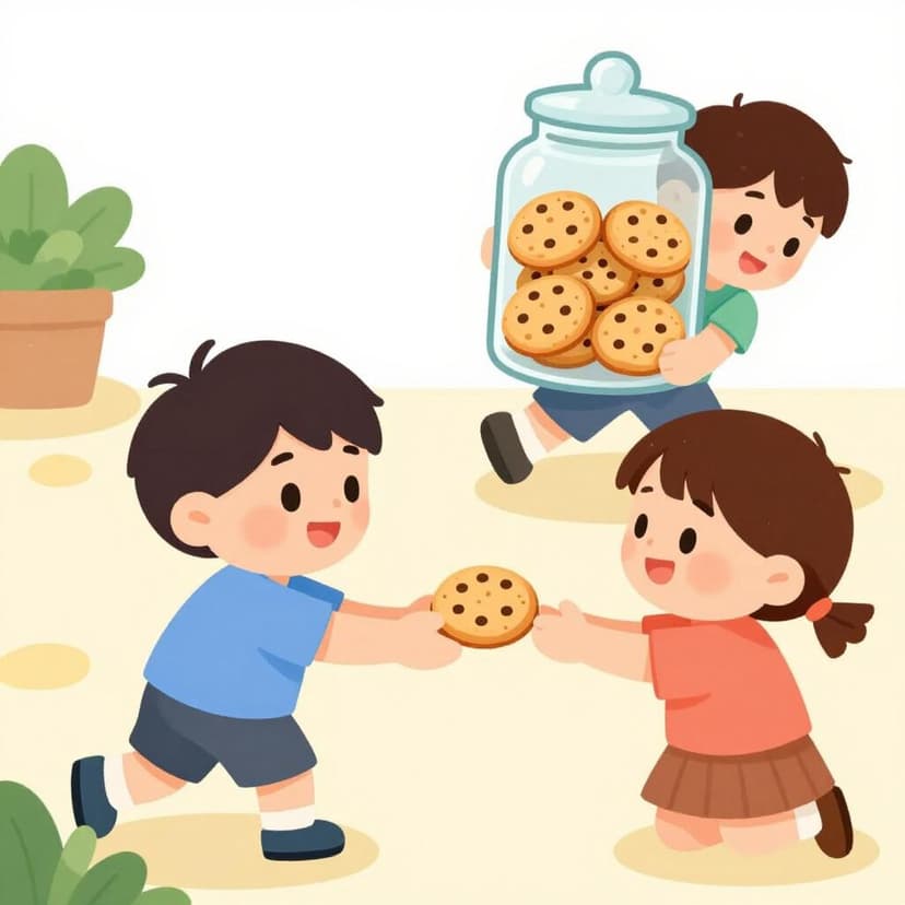 Un enfant à qui l'on donne un seul biscuit pendant qu'un autre enfant subtilise tout le pot.