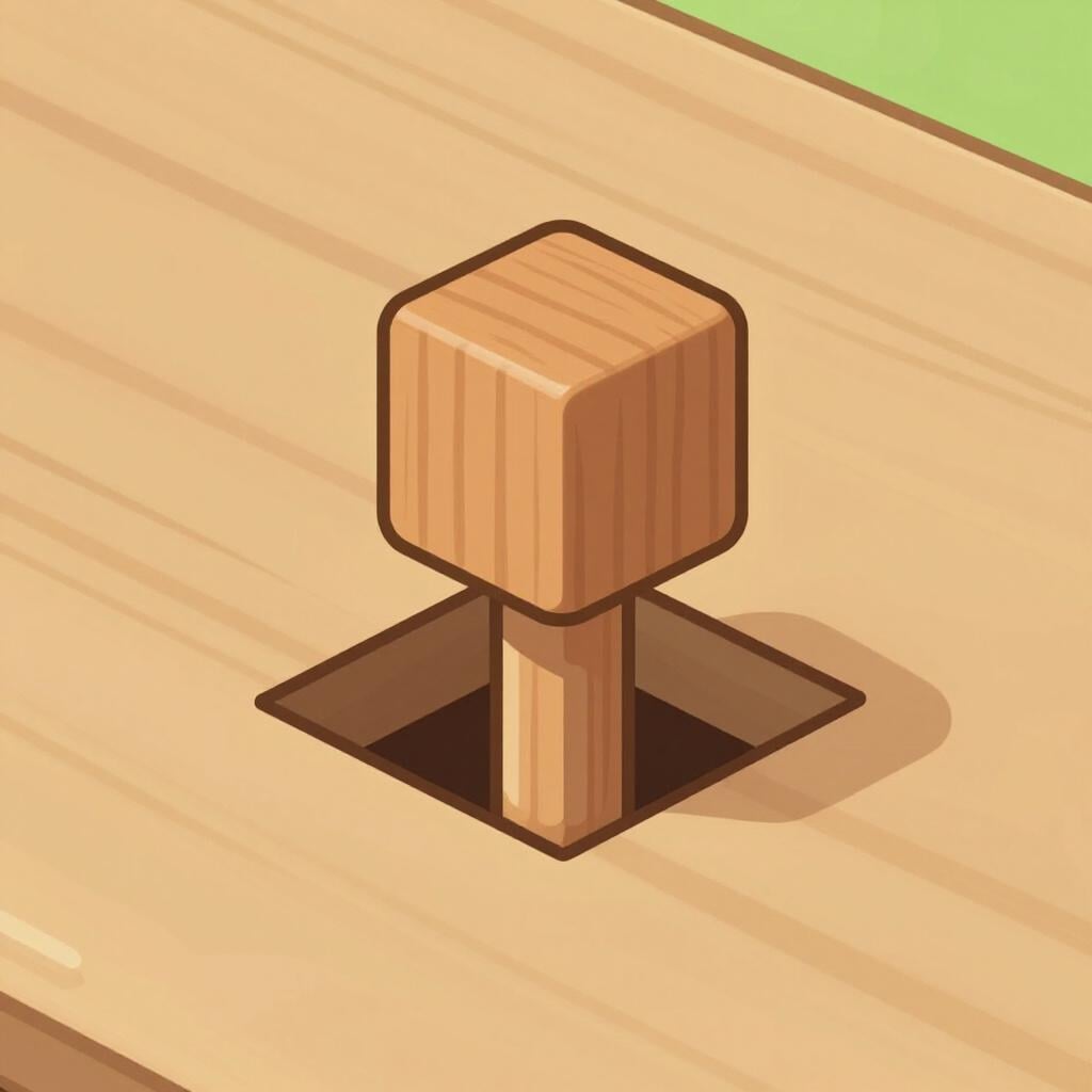 A square peg being placed into a matching square hole.