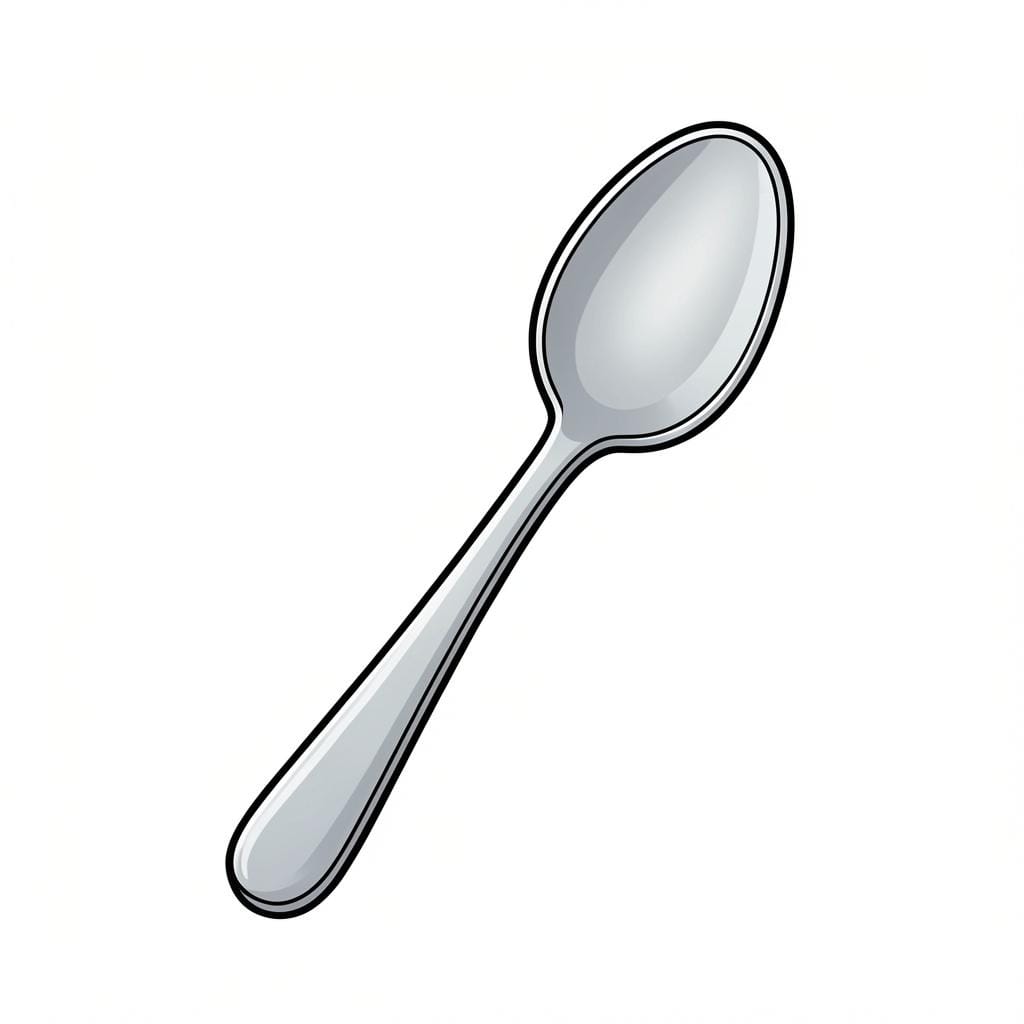 Une cuillère en métal argenté et brillante posée sur une surface unie et propre.