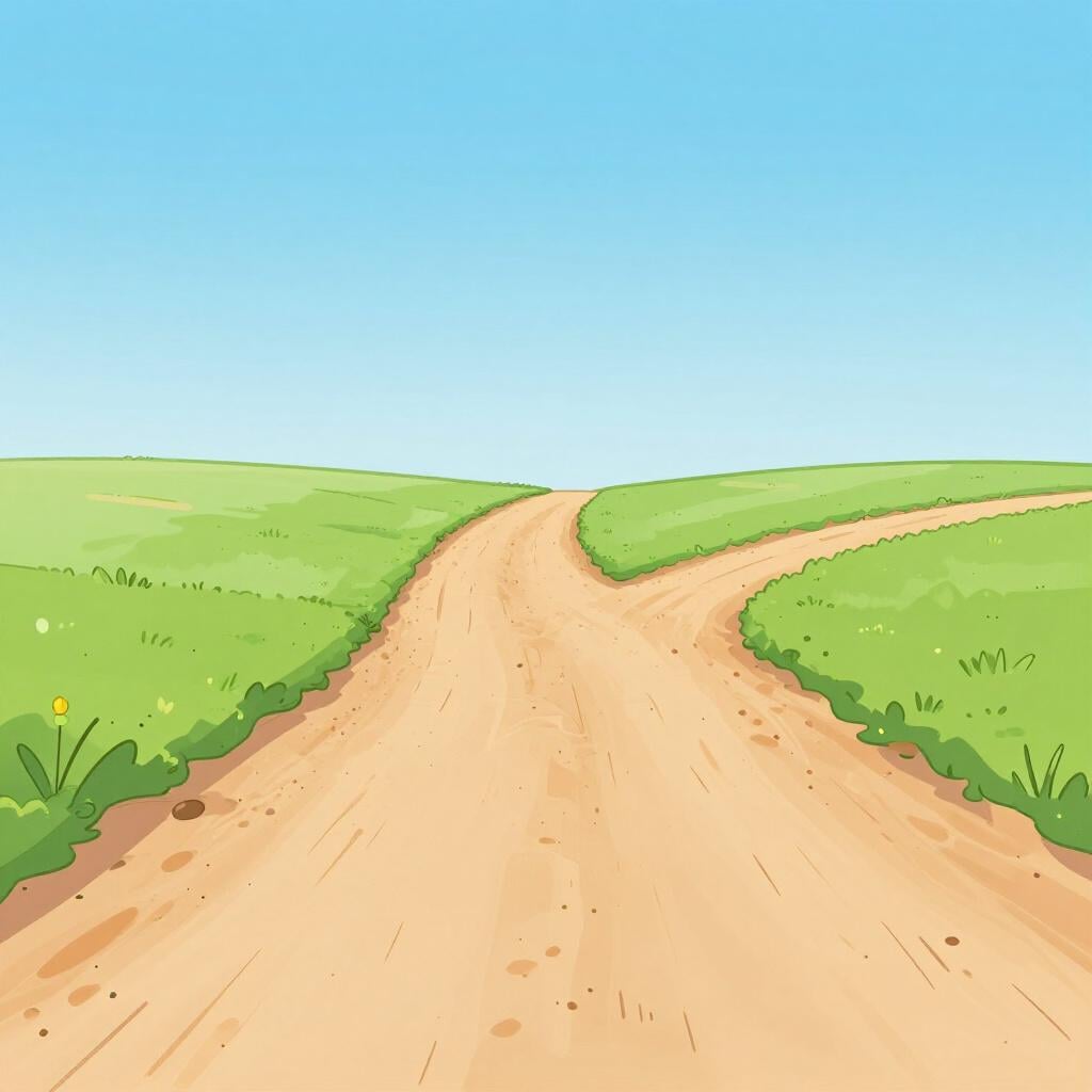 A winding path splitting into two distinct forks, leading off toward different, distant locations on the horizon.