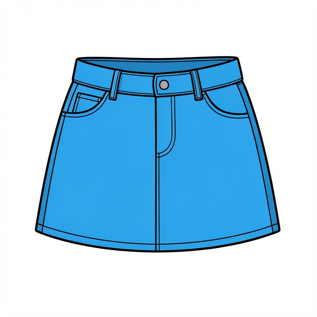 A colorful denim miniskirt displayed on a simple background.