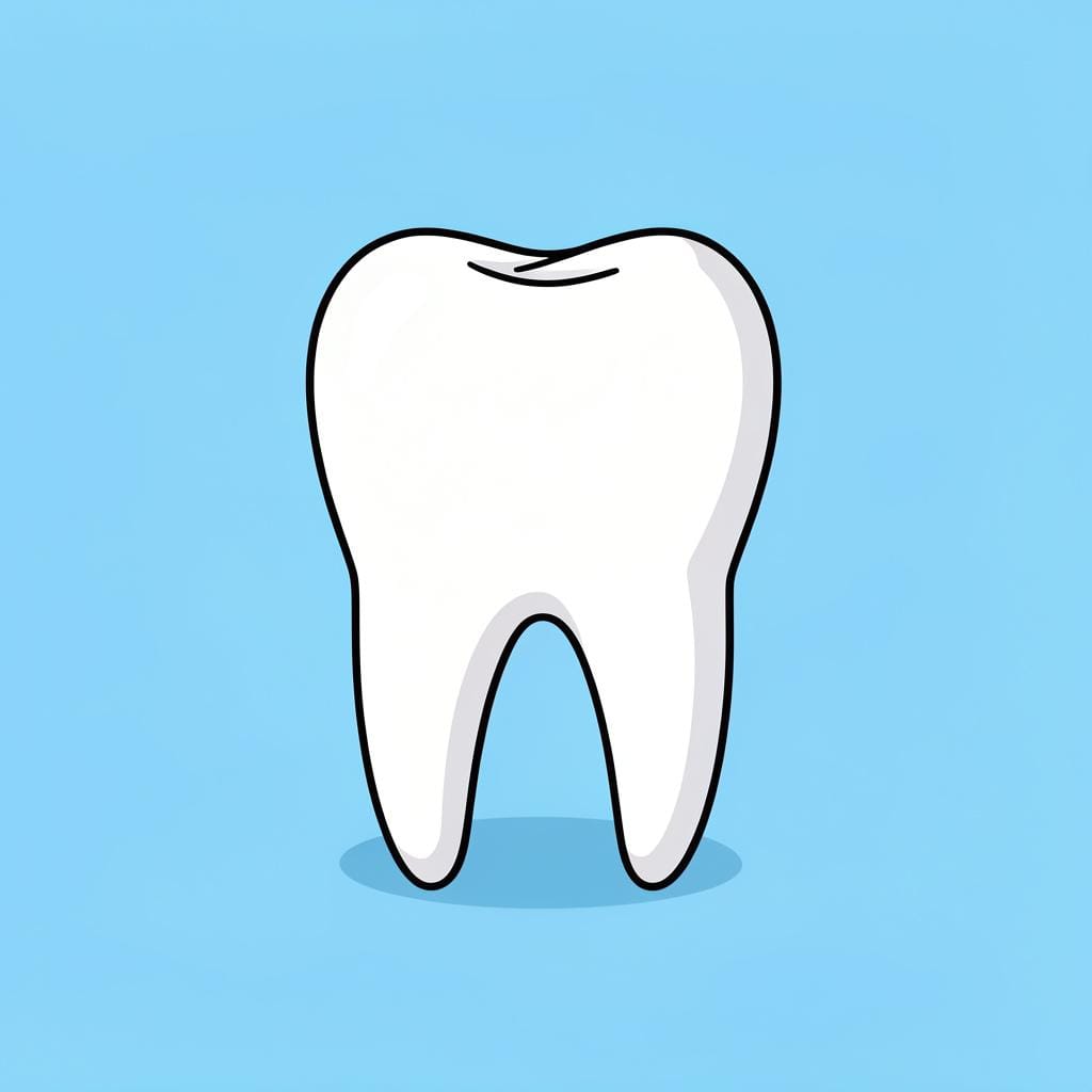 A single, clean, shiny white tooth with a small sparkle on a soft blue background.