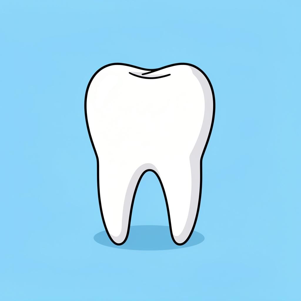 A single, clean, shiny white tooth with a small sparkle on a soft blue background.