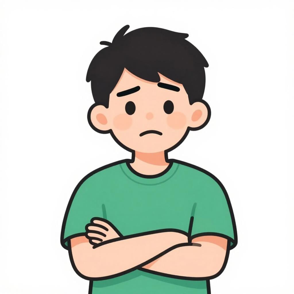 A person with a skeptical look, one eyebrow raised, and arms crossed.