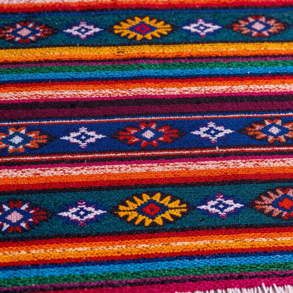 Un tessuto colorato con motivi tradizionali Maya dal Guatemala.