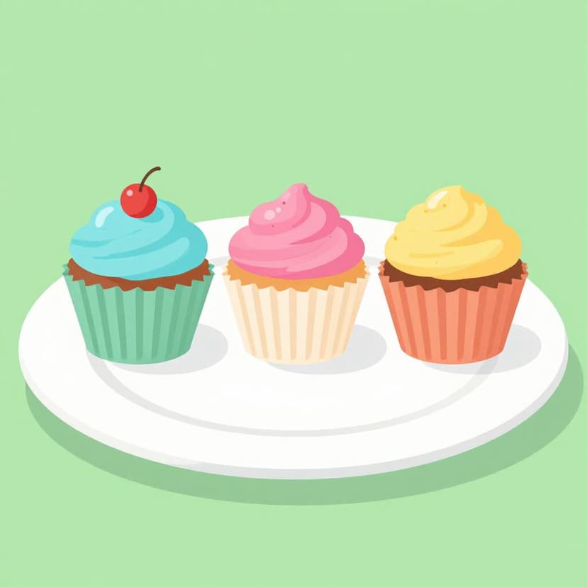 Une rangée de trois cupcakes sur une assiette dont un cupcake manque clairement, laissant un espace vide.