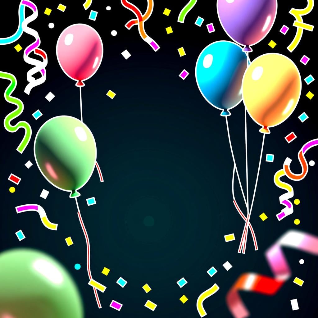 A party scene with balloons and confetti, representing a special occasion.