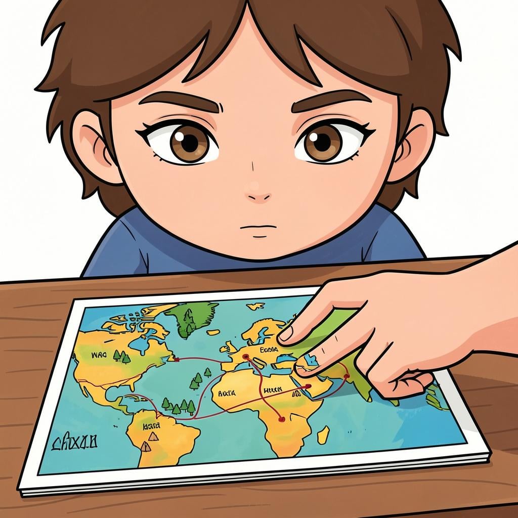 A person looking closely at a large map spread out on a table.