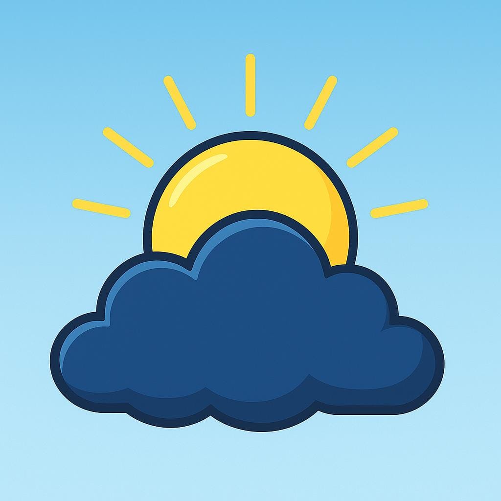 大きな濃い灰色の雨雲の後ろから明るい黄色の太陽が昇る様子。何かが出てきたり現れたりすることを象徴している。