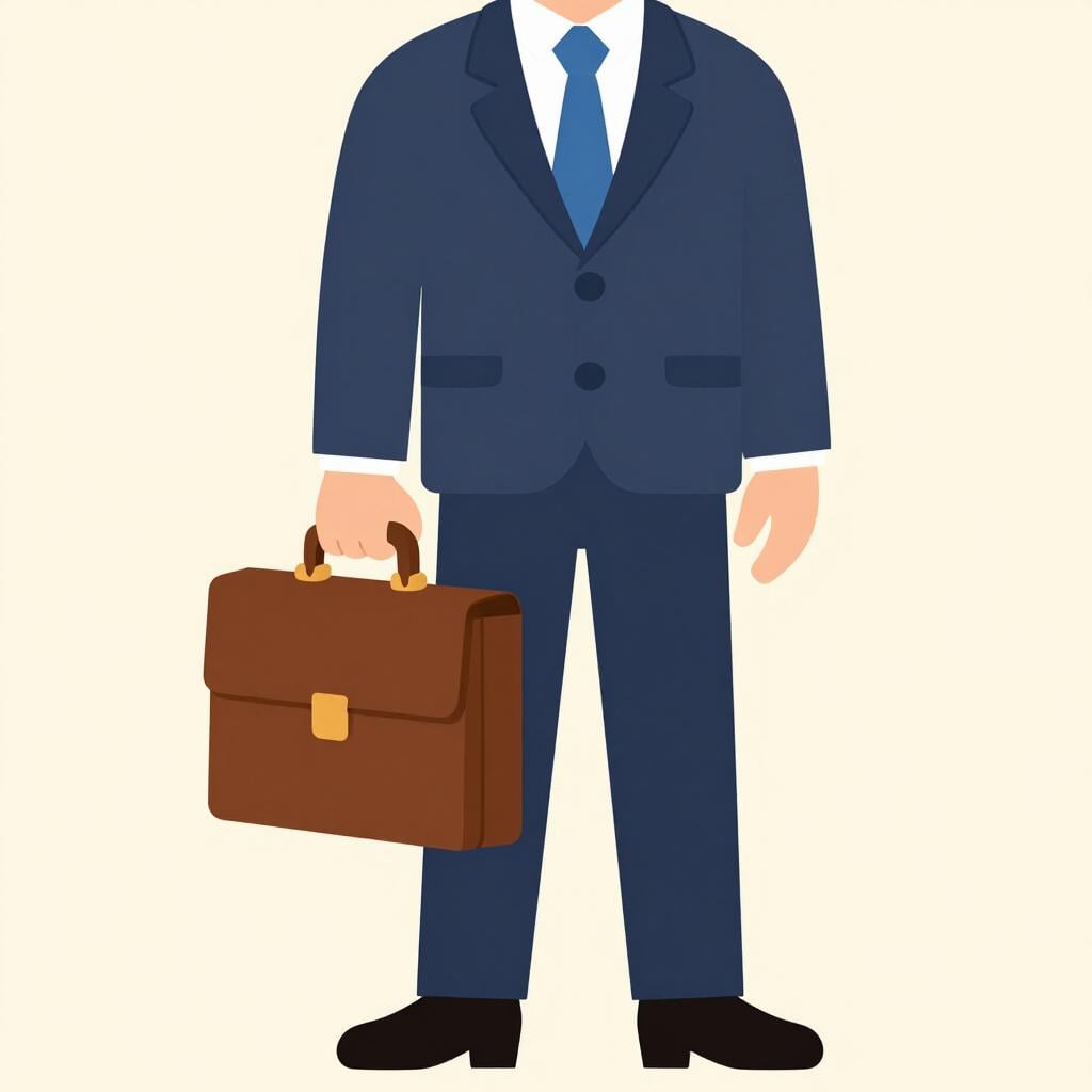 A professional person in a business suit holding a leather briefcase.