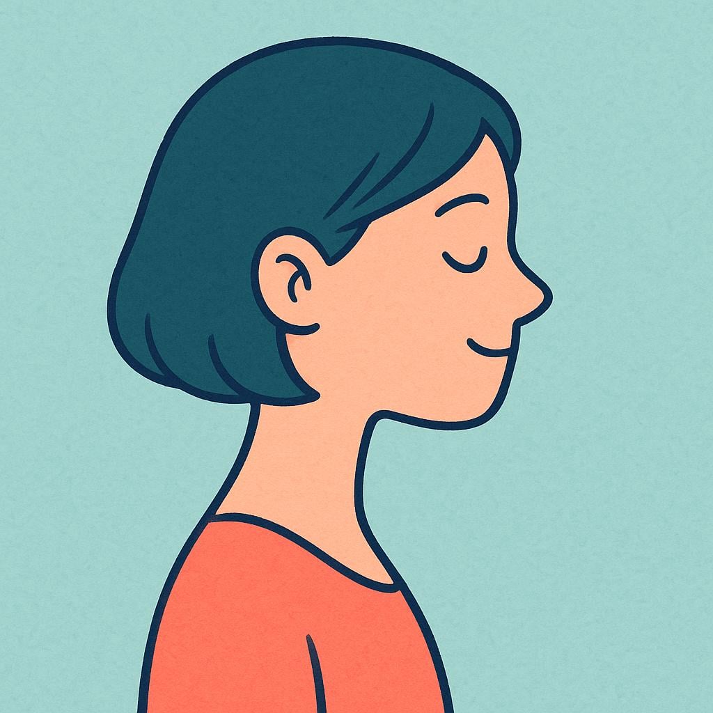 A simple storybook illustration showing the profile of a human body, focusing clearly on the neck connecting the head to the shoulders and torso.