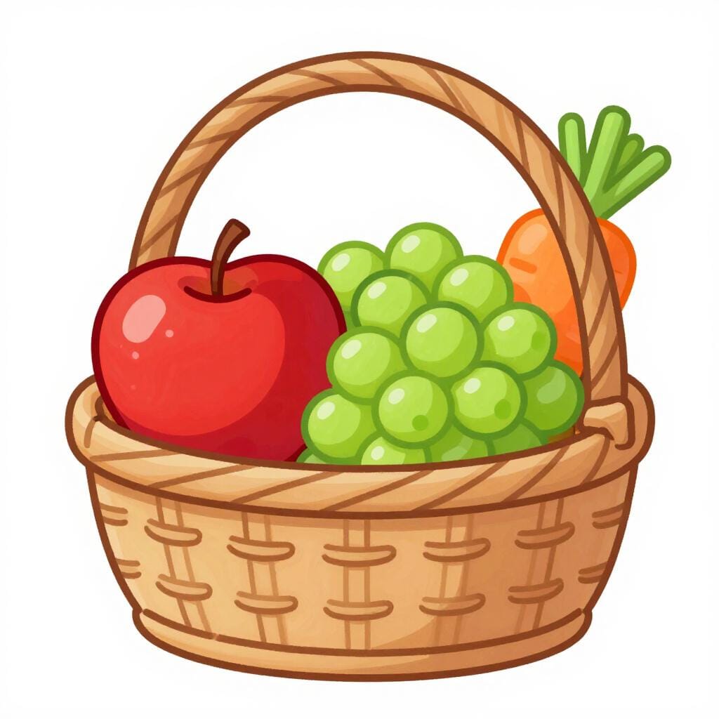 Un panier rempli de fruits et légumes frais symbolisant la santé et le bien-être.
