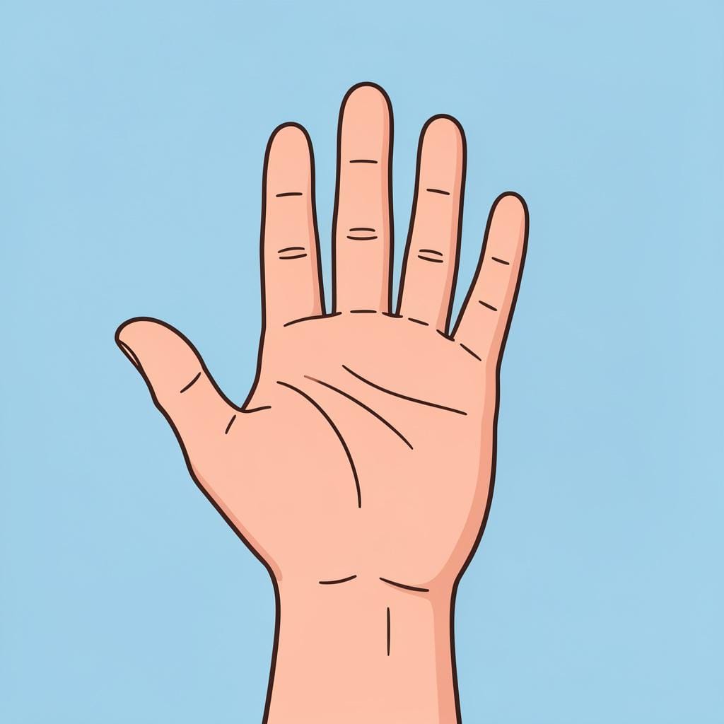 A close-up illustration of an open human hand showing the palm.