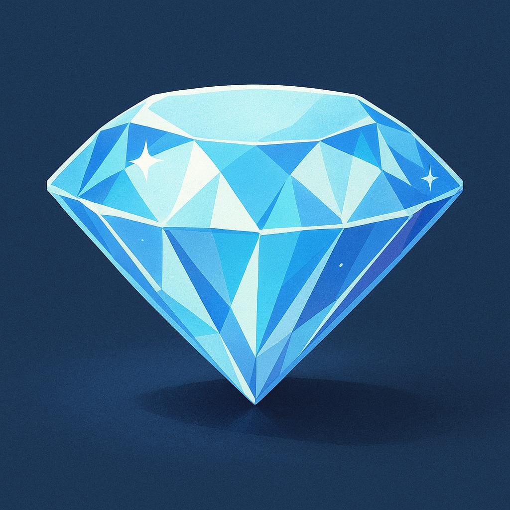 A single, large, brilliant, clear-cut diamond, representing the pure chemical element carbon.