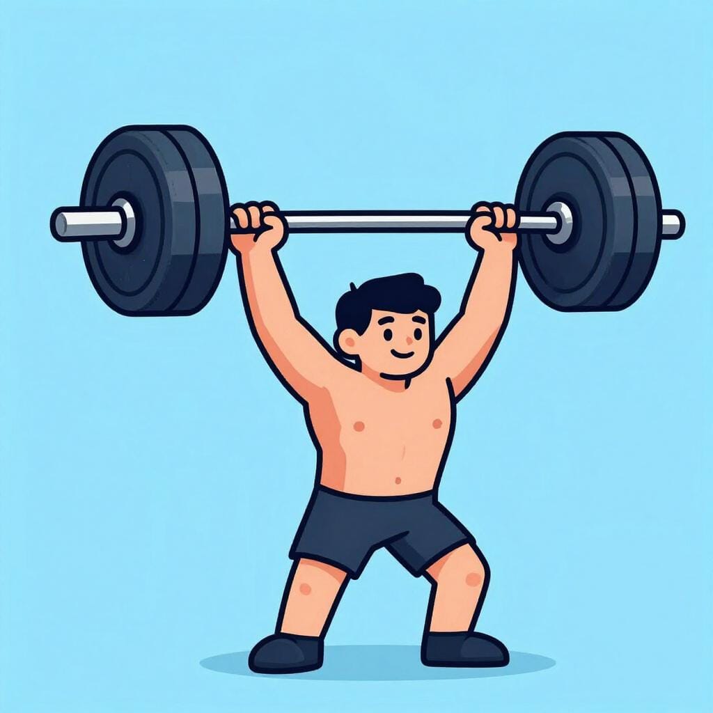 A strong person lifting a heavy barbell with a smile, showing physical strength.