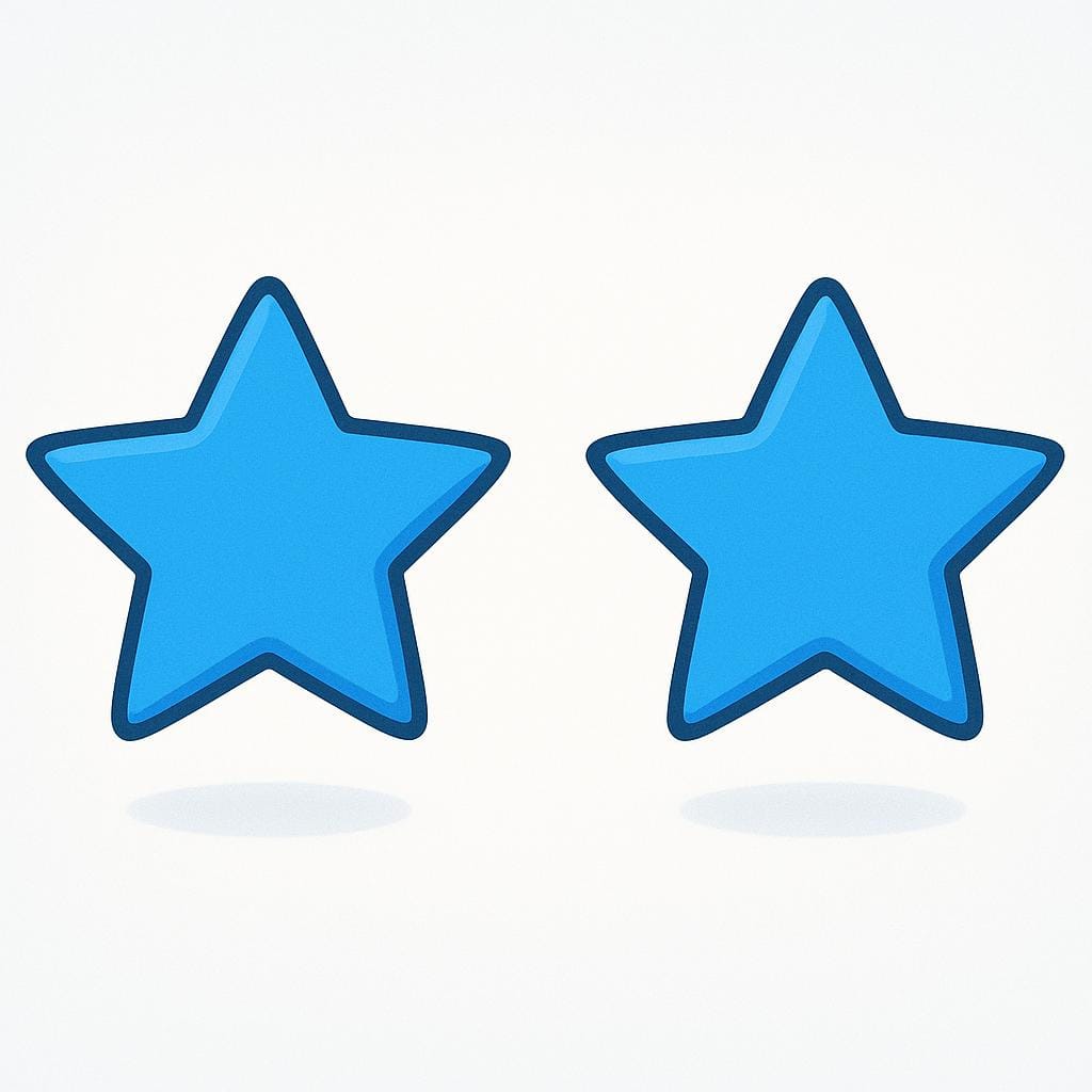 2つの全く同じ明るい青色の五芒星が並んで浮かんでおり、「同じ」という概念を示しています。