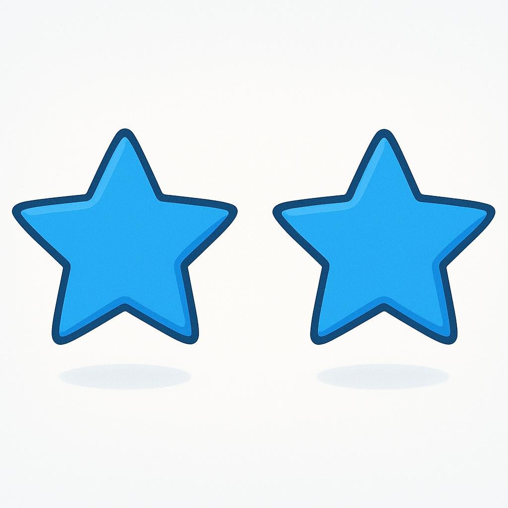 Two perfectly identical, bright blue five-pointed stars floating side by side against a simple light background, illustrating the concept of 'the same'.